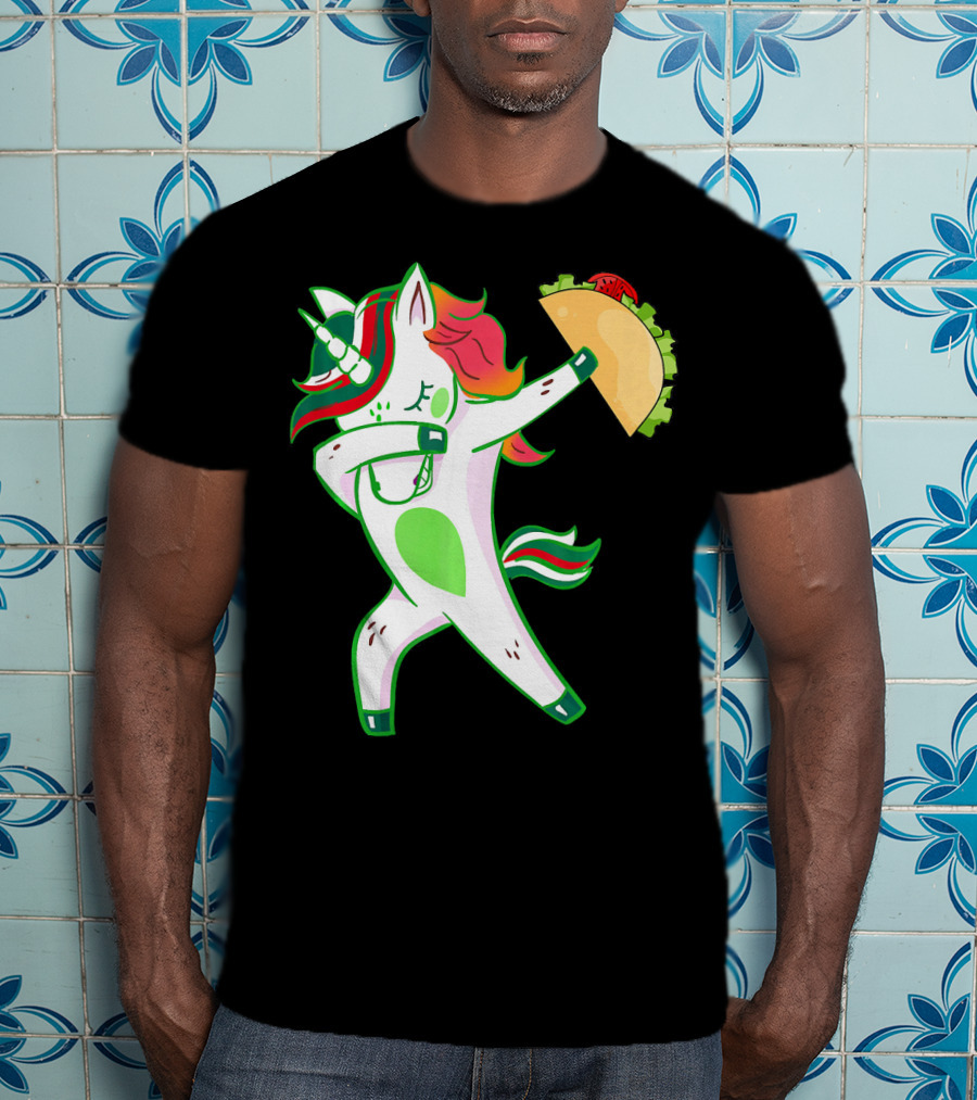 Unicorn Dabbing With Taco And Food Fun T-Shirt
