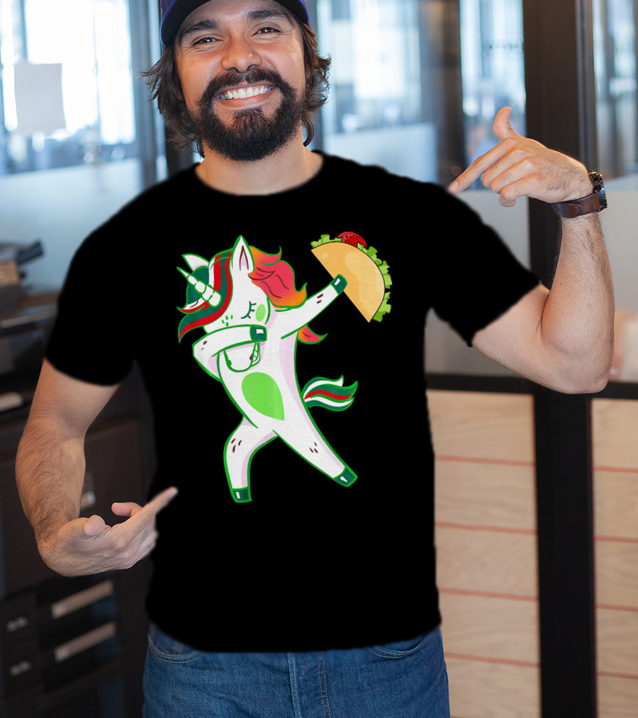 Unicorn Dabbing With Taco And Food Fun T-Shirt