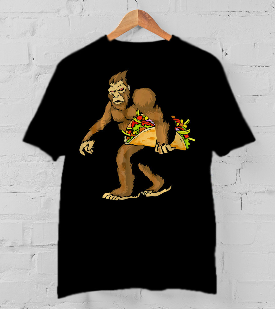 Mexican Taco Fiesta Party Bigfoot Holding Giant Taco T-Shirt