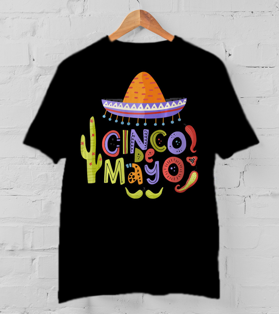 Cinco De Mayo Sombrero Fiesta With Cactus And Chiles T-Shirt