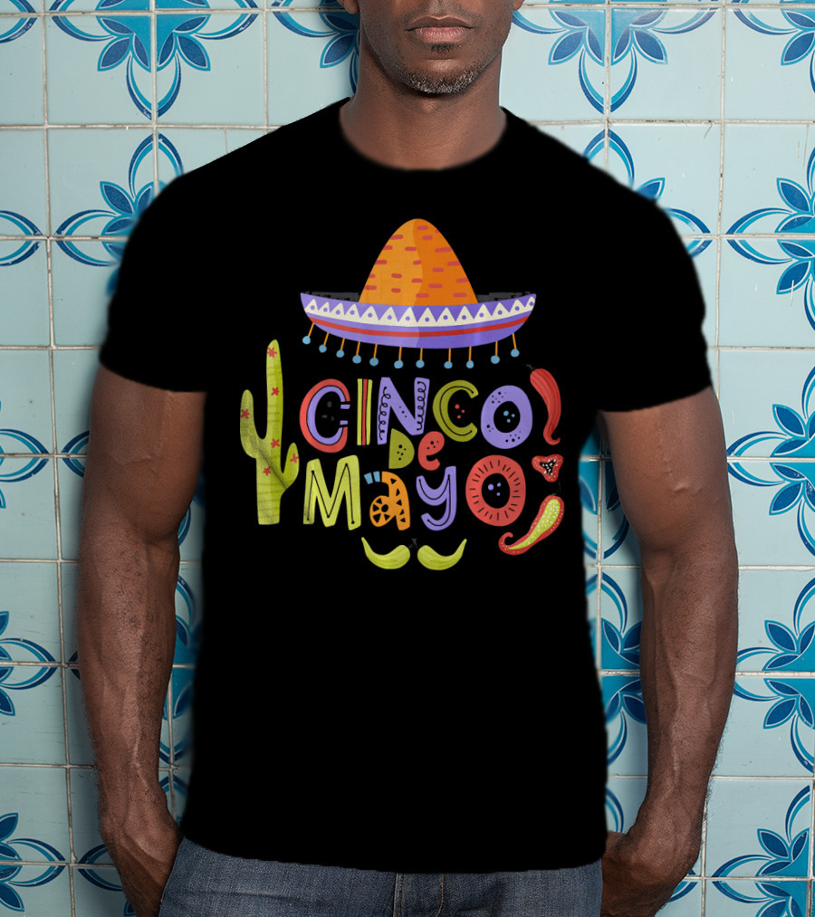 Cinco De Mayo Sombrero Fiesta With Cactus And Chiles T-Shirt