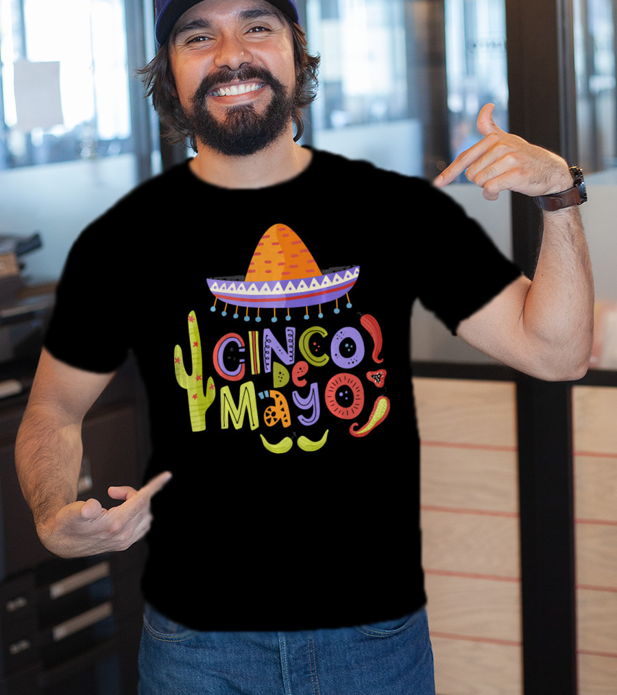 Cinco De Mayo Sombrero Fiesta With Cactus And Chiles T-Shirt