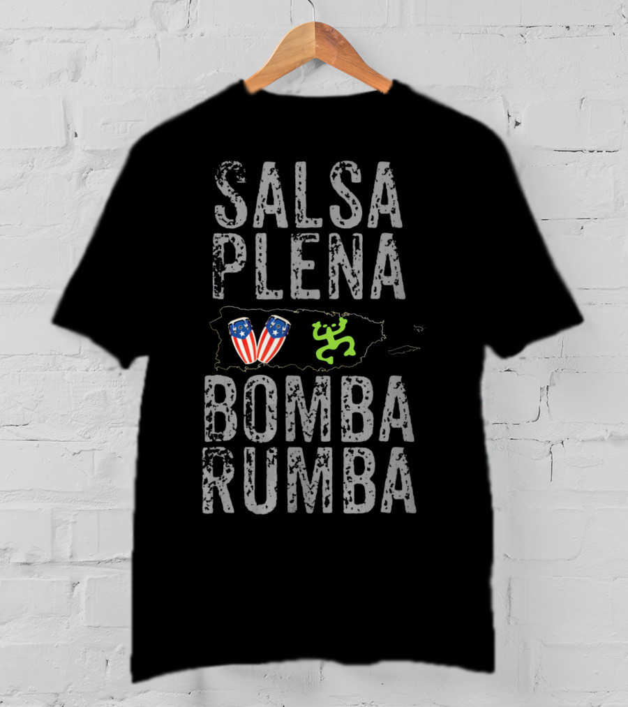 Salsa Plena Bomba Rumba Puerto Rico Map Drums Dance T-Shirt