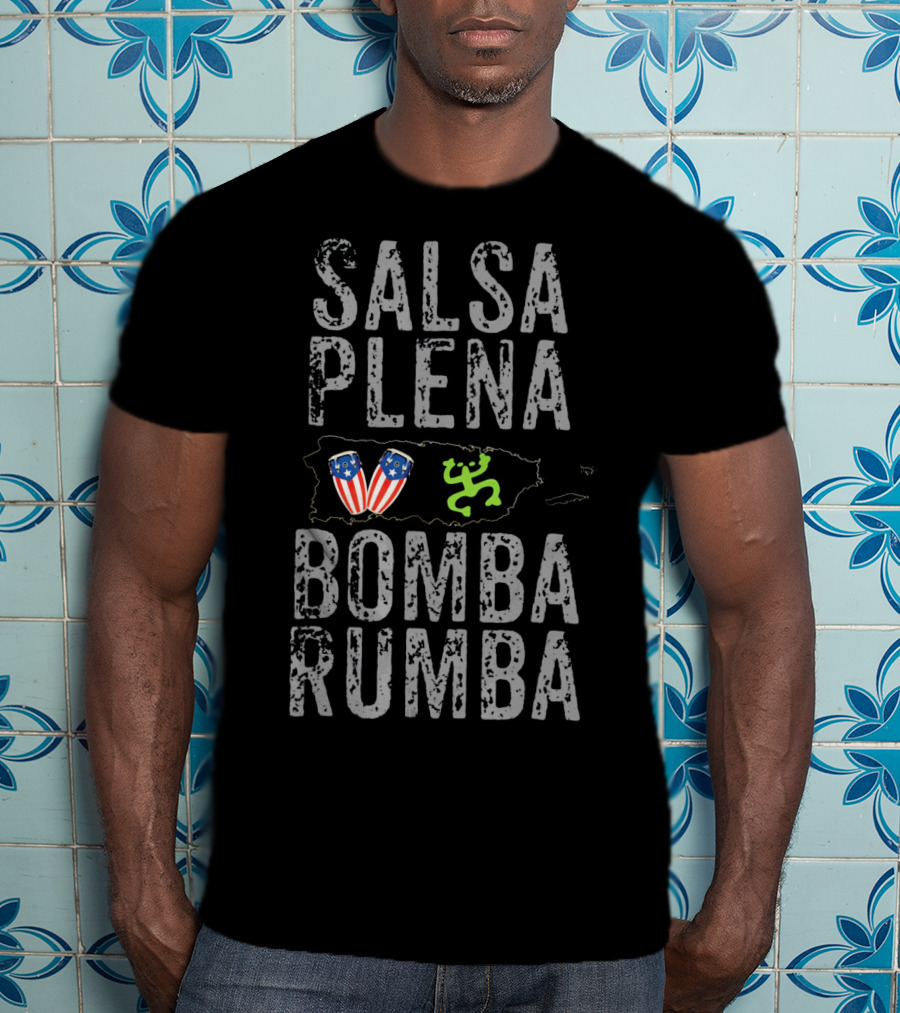 Salsa Plena Bomba Rumba Puerto Rico Map Drums Dance T-Shirt
