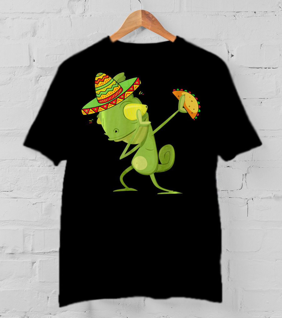 Funny Lizard Dabbing Sombrero Taco Cinco De Mayo T-Shirt