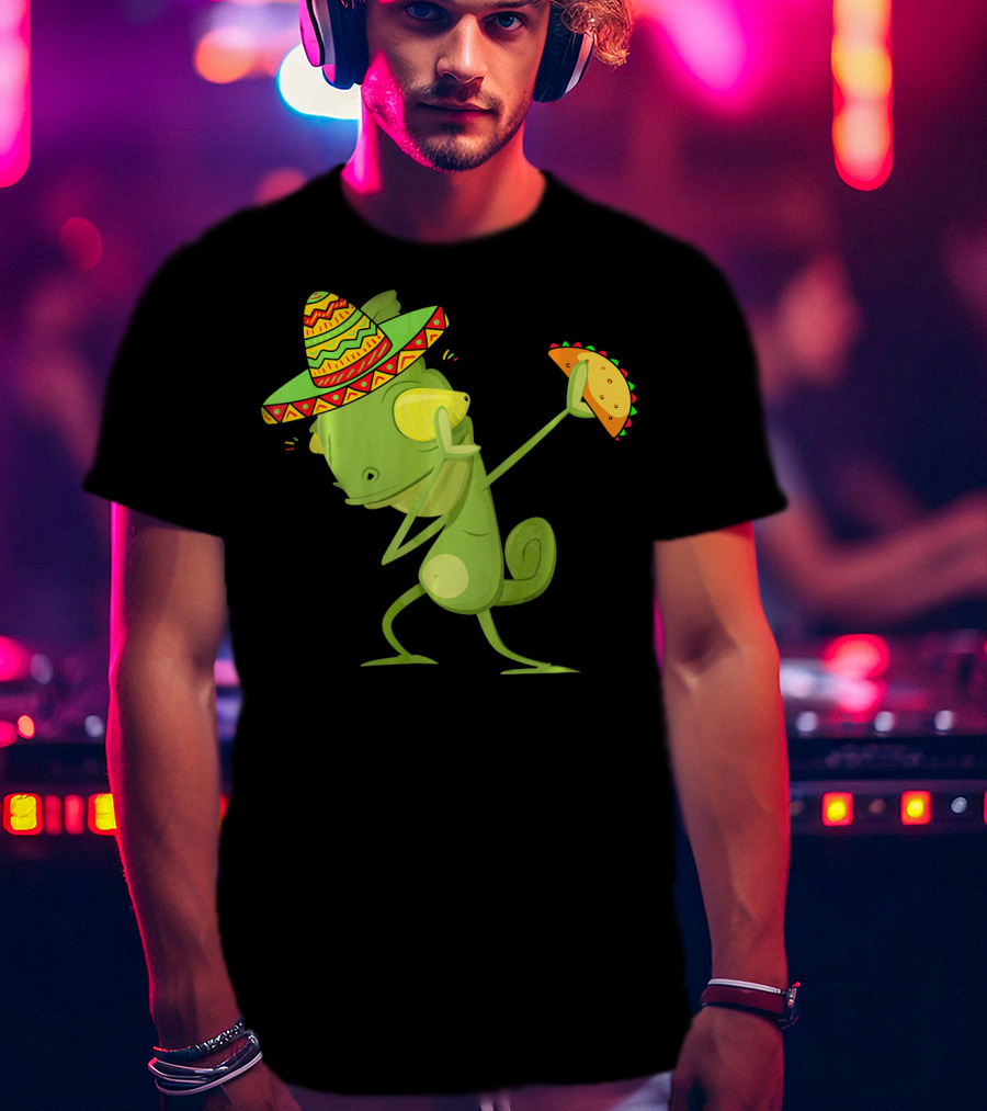 Funny Lizard Dabbing Sombrero Taco Cinco De Mayo T-Shirt