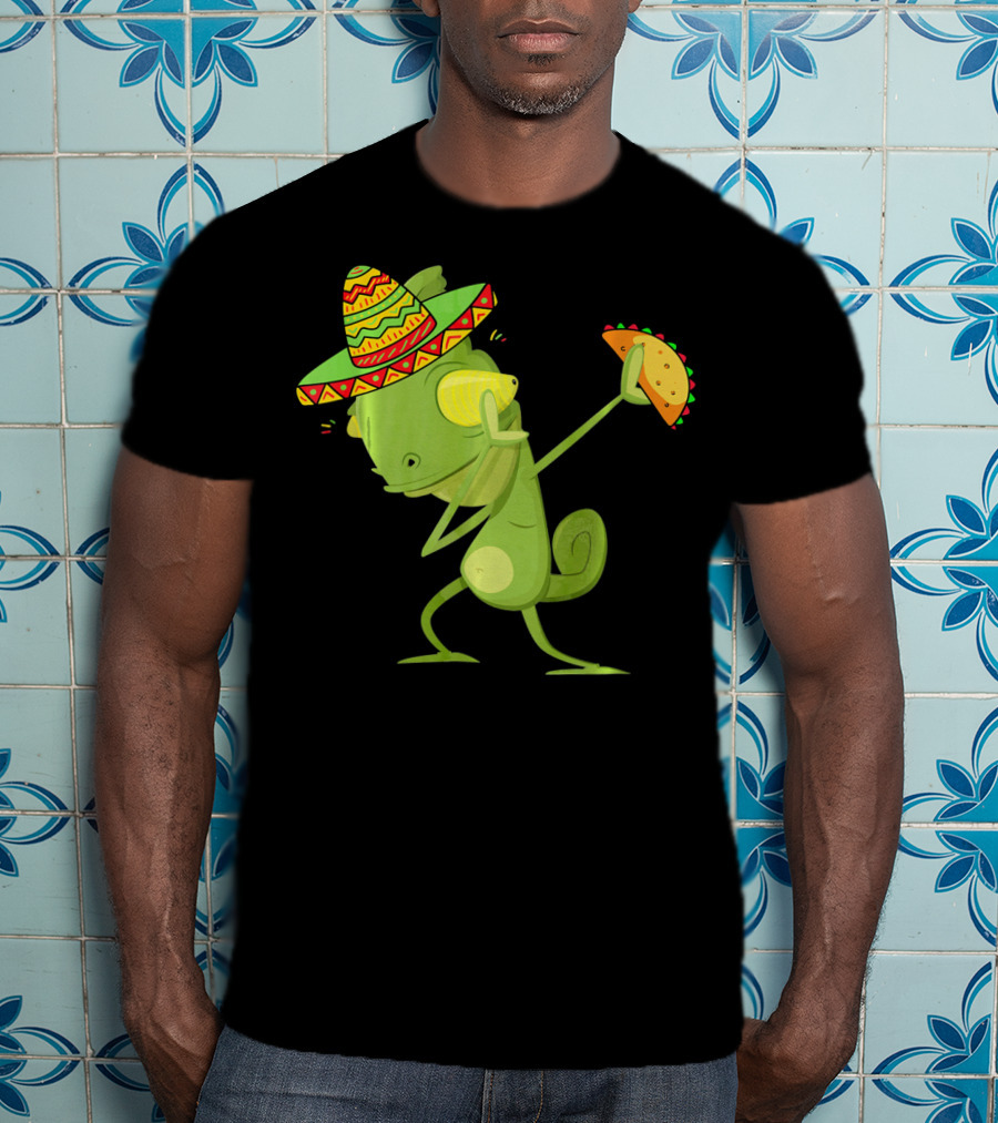 Funny Lizard Dabbing Sombrero Taco Cinco De Mayo T-Shirt