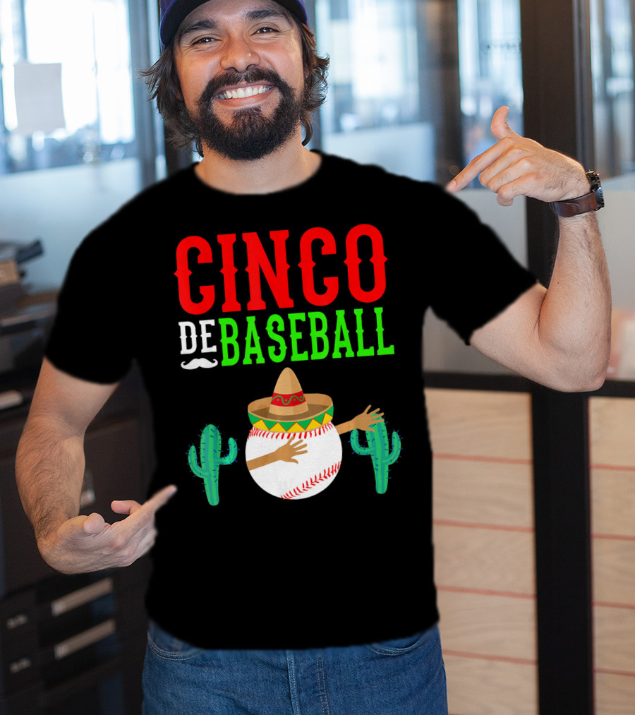 Cinco De Baseball Funny Dabbing Mex Sombrero Cactus T-Shirt