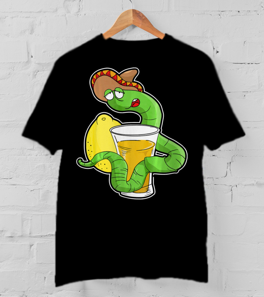 Funny Drunk Tequila Worm With Shot And Lemon Party Vibes T-Shirt