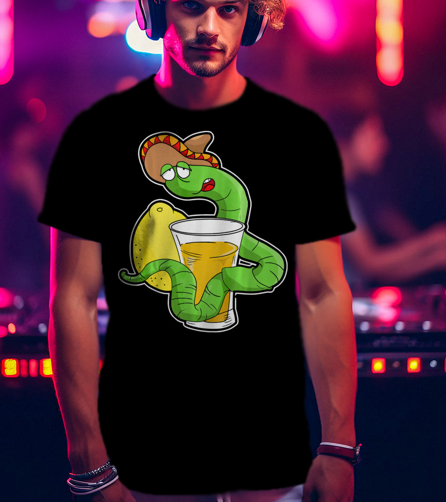 Funny Drunk Tequila Worm With Shot And Lemon Party Vibes T-Shirt