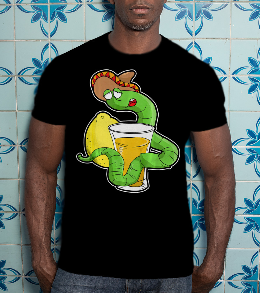 Funny Drunk Tequila Worm With Shot And Lemon Party Vibes T-Shirt