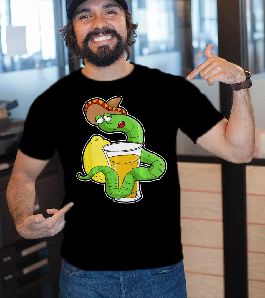 Funny Drunk Tequila Worm With Shot And Lemon Party Vibes T-Shirt