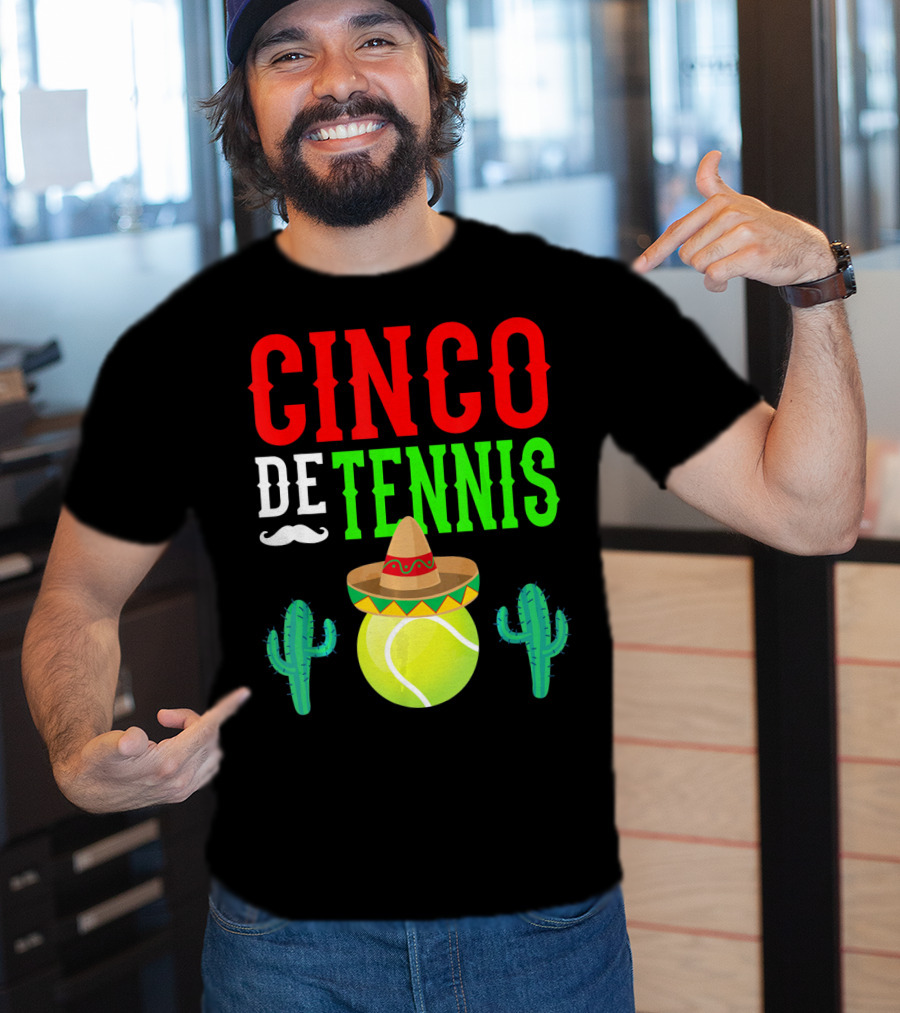 Cinco De Tennis Funny Mexico Sombrero Cactus T-Shirt