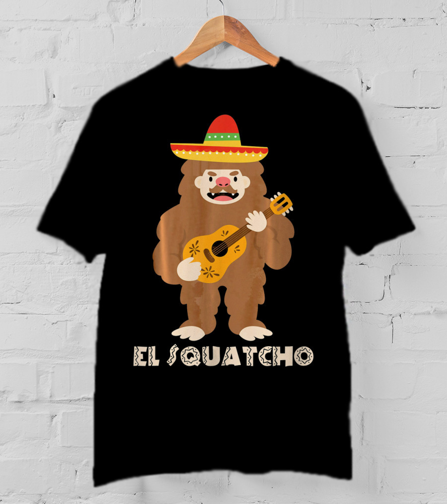 El Squatcho Sasquatch Funny Mexican Cinco Mariachi Sombrero Guitar T-Shirt