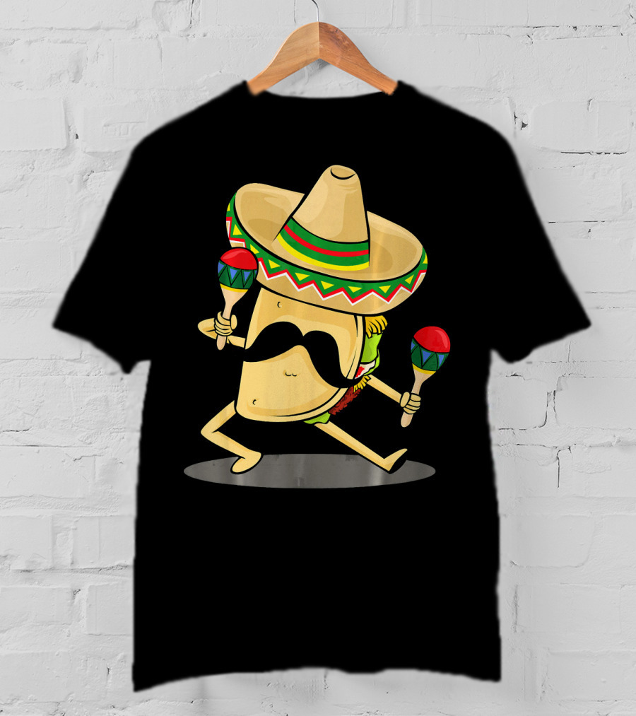 Cinco De Mayo Funny Taco Dancing Sombrero With Maracas T-Shirt