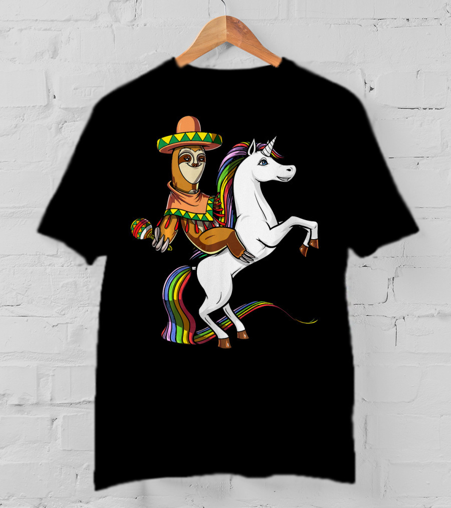 Mexican Sloth Riding Unicorn Cinco De Mayo T-Shirt