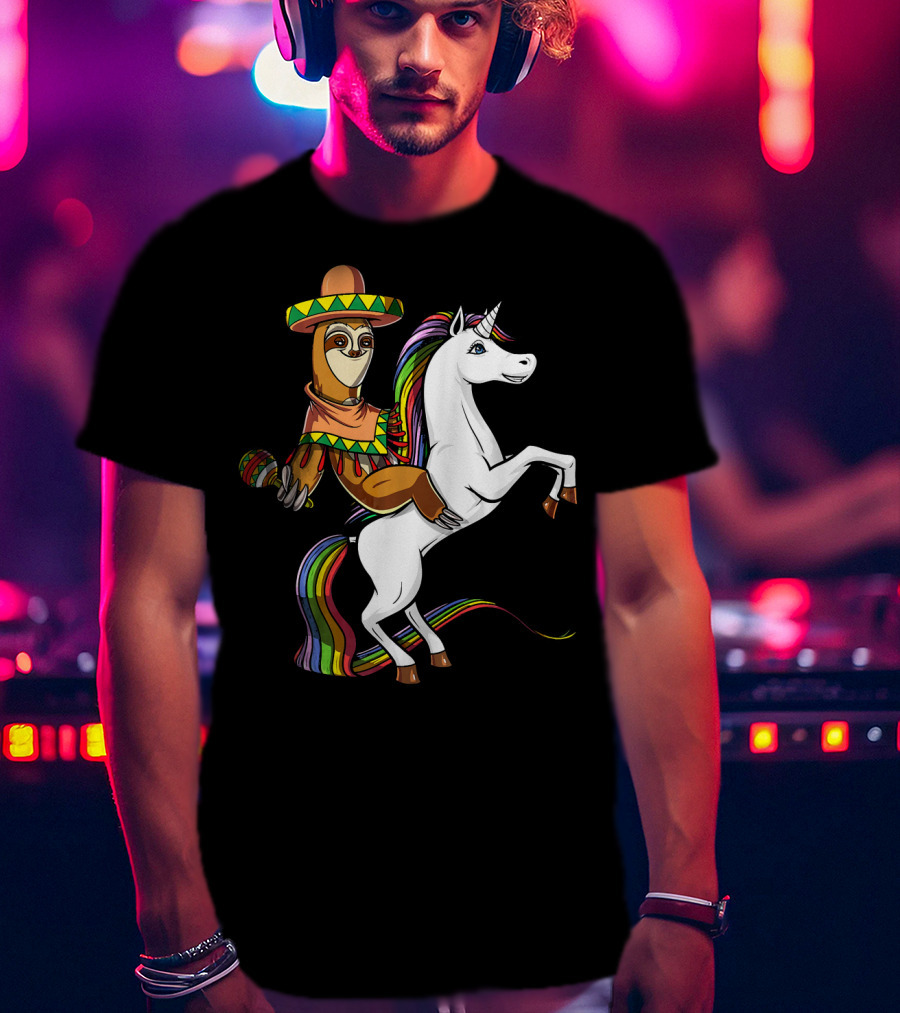Mexican Sloth Riding Unicorn Cinco De Mayo T-Shirt