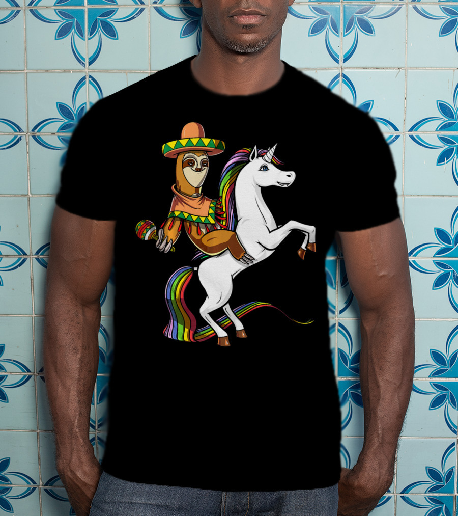 Mexican Sloth Riding Unicorn Cinco De Mayo T-Shirt