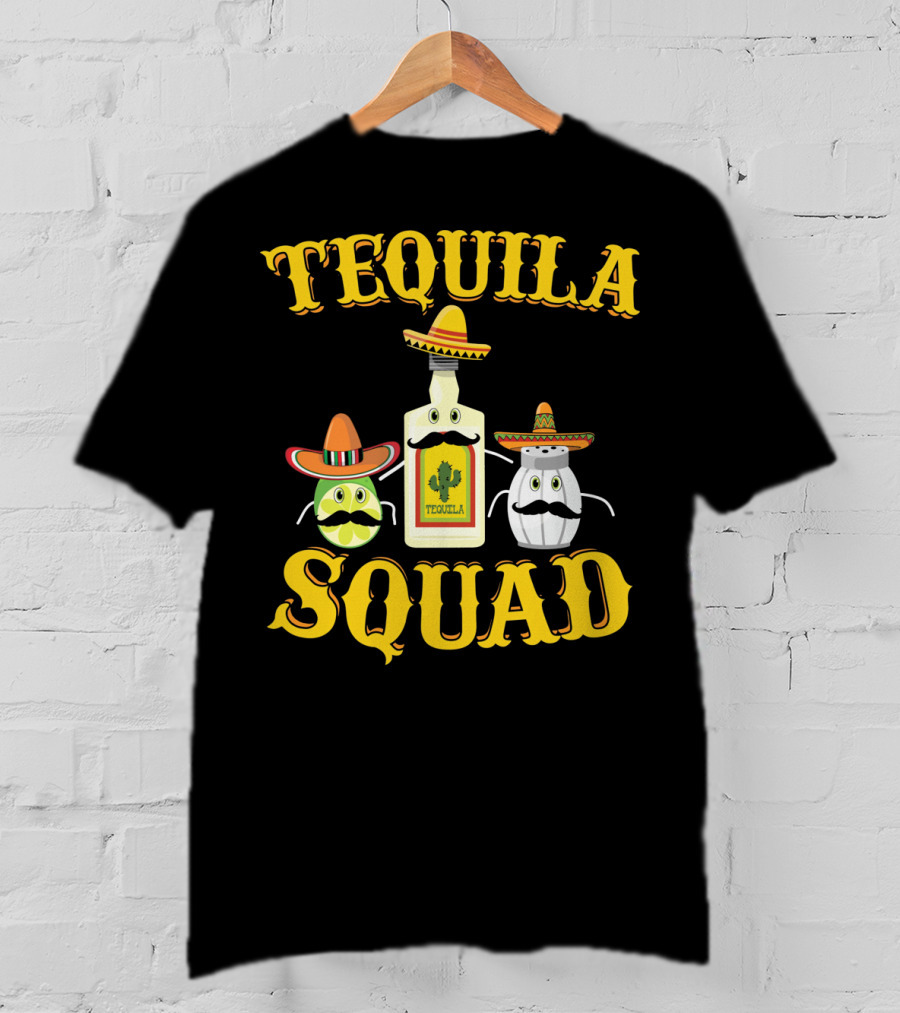 Tequila Squad Lime Salt Sombreros Bottle Fun T-Shirt