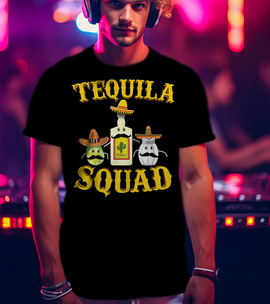 Tequila Squad Lime Salt Sombreros Bottle Fun T-Shirt