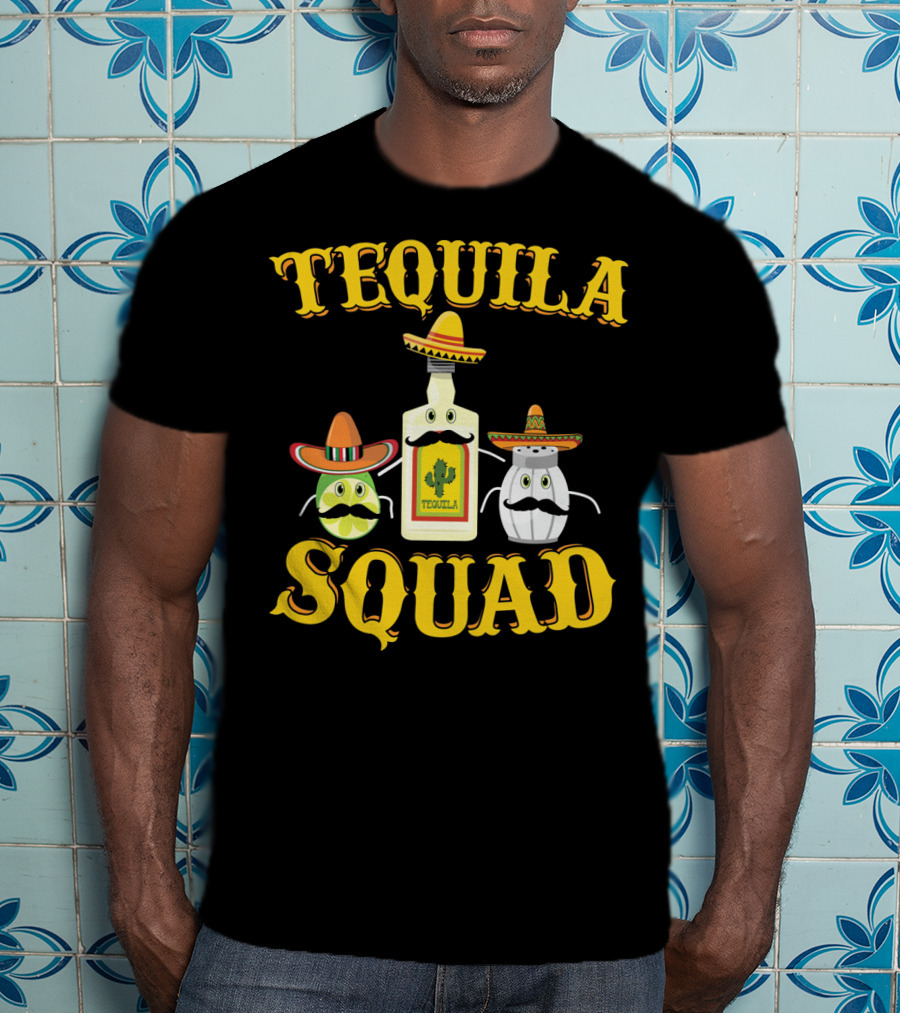 Tequila Squad Lime Salt Sombreros Bottle Fun T-Shirt