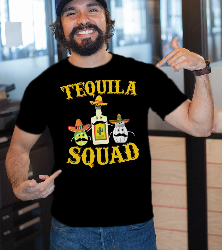 Tequila Squad Lime Salt Sombreros Bottle Fun T-Shirt