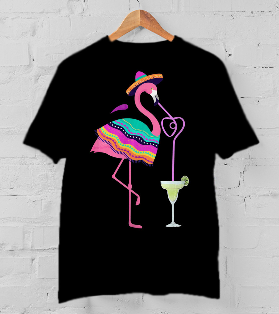 Cinco De Mayo Flamingo With Margarita And Sombrero Fun T-Shirt