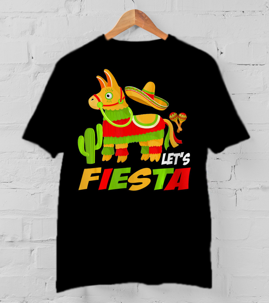 Let's Fiesta Cinco De Mayo Sombrero Piñata Cactus Maracas T-Shirt