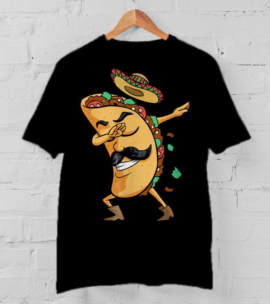Dabbing Taco Sombrero Mustache Funny Fiesta Cinco T-Shirt