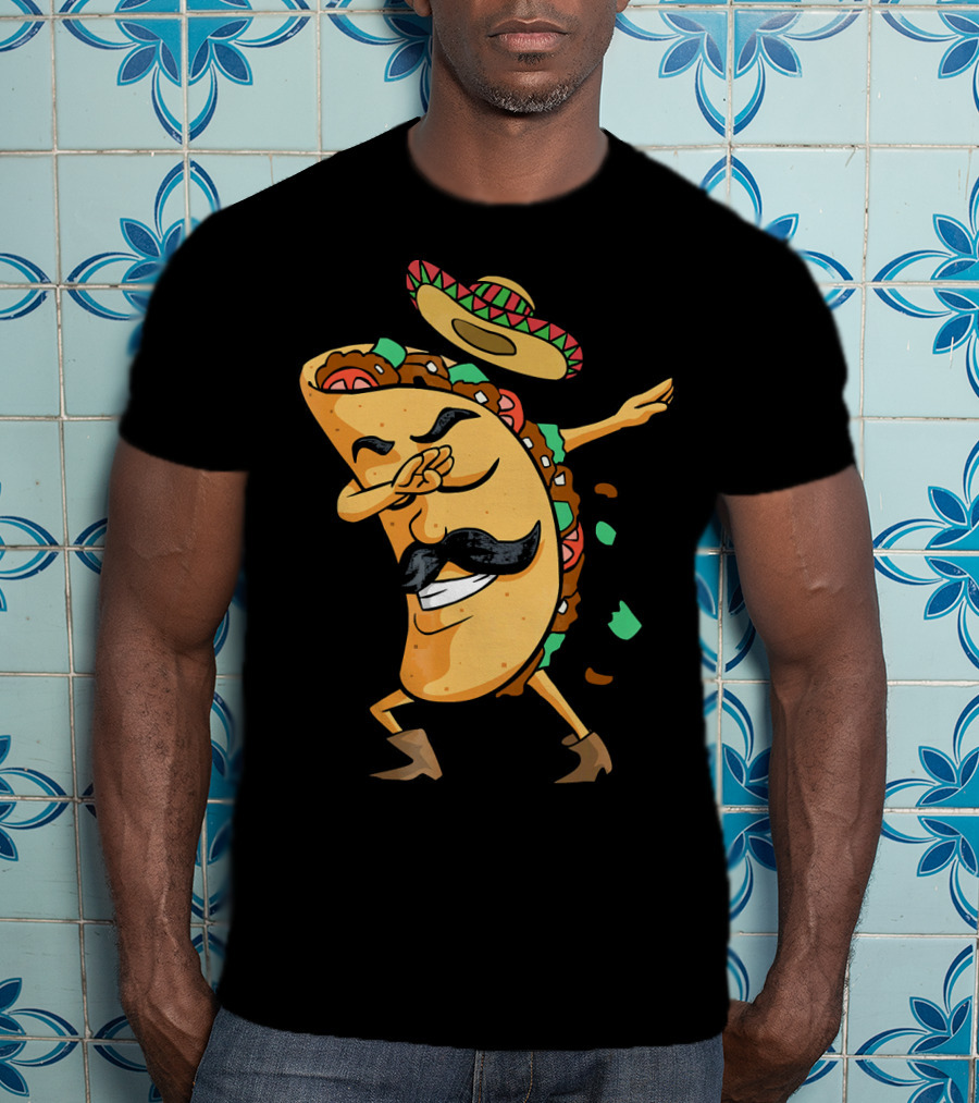 Dabbing Taco Sombrero Mustache Funny Fiesta Cinco T-Shirt