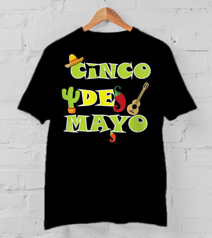 Cinco De Mayo Cactus Sombrero Guitar Chili Pepper Fiesta T-Shirt