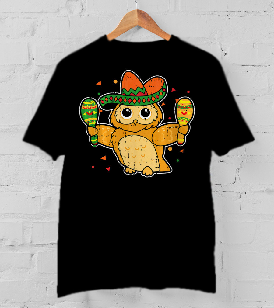 Cinco De Mayo Owl Sombrero Maracas T-Shirt