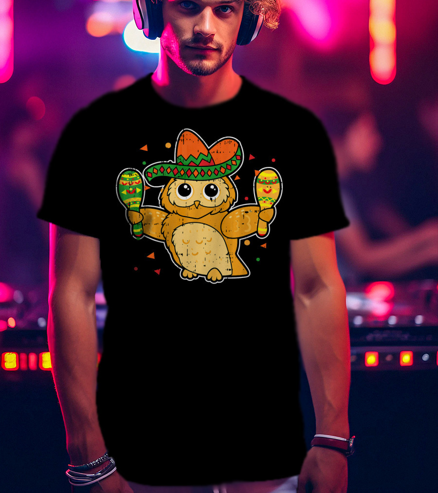 Cinco De Mayo Owl Sombrero Maracas T-Shirt