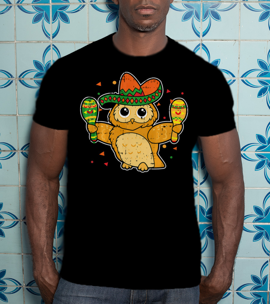 Cinco De Mayo Owl Sombrero Maracas T-Shirt