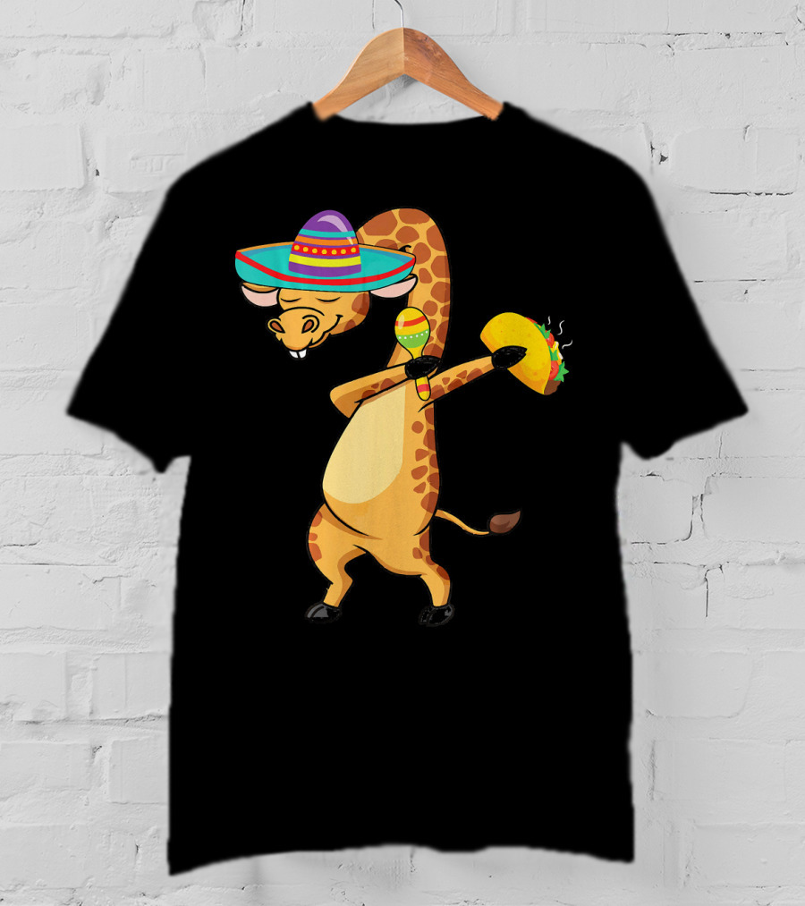 Cinco De Mayo Giraffe Dabbing With Taco And Sombrero T-Shirt