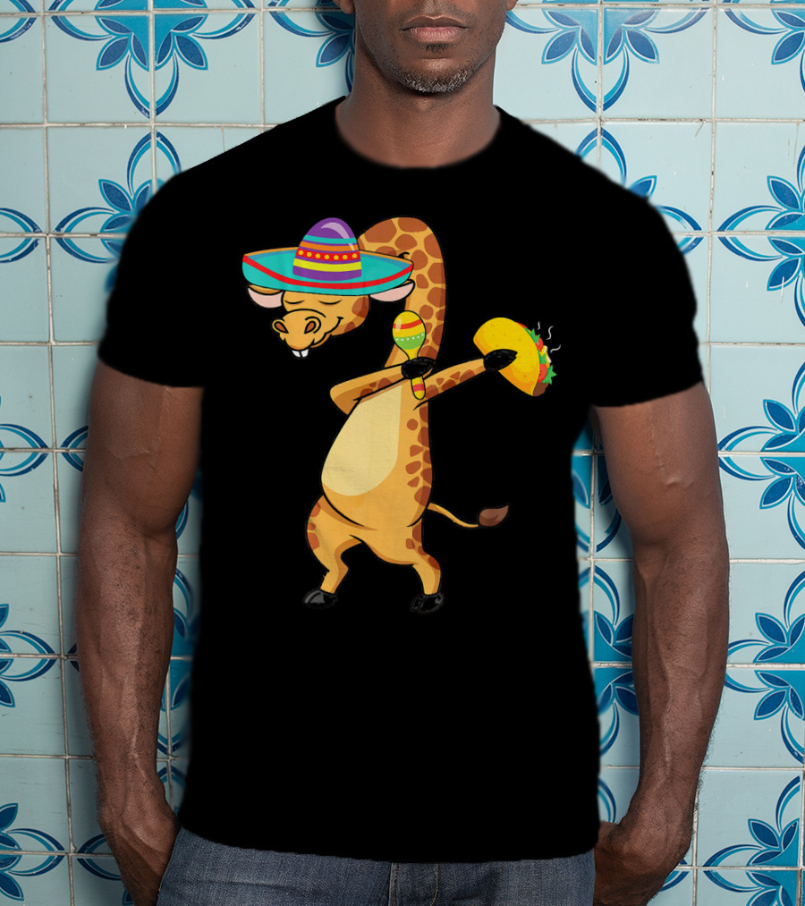 Cinco De Mayo Giraffe Dabbing With Taco And Sombrero T-Shirt