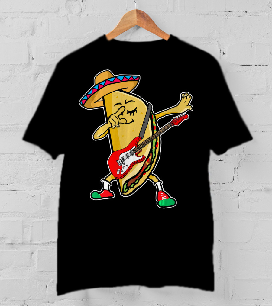 Dabbing Taco Sombrero Guitar Kids Mexican Fiesta T-Shirt