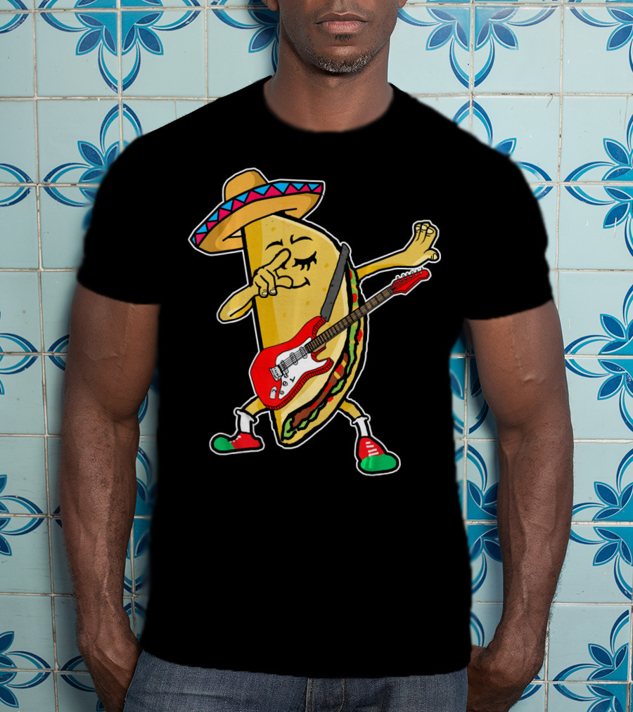 Dabbing Taco Sombrero Guitar Kids Mexican Fiesta T-Shirt