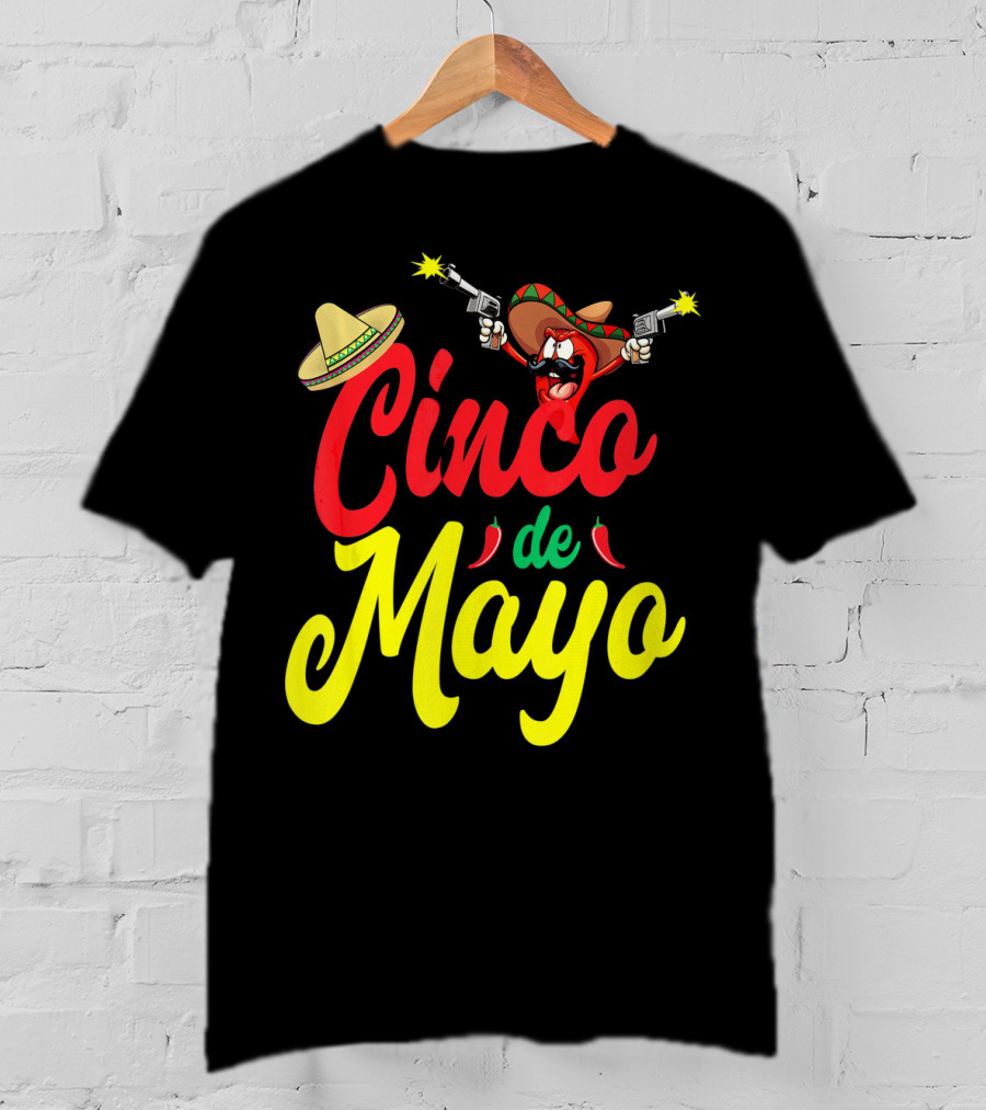 Cinco De Mayo Mexican Party Fiesta Sombrero Chili Pistols T-Shirt