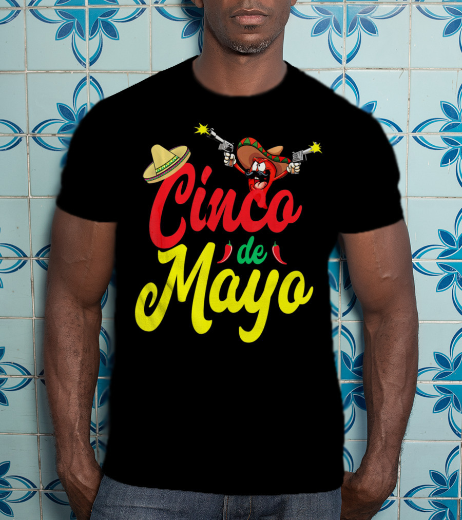 Cinco De Mayo Mexican Party Fiesta Sombrero Chili Pistols T-Shirt