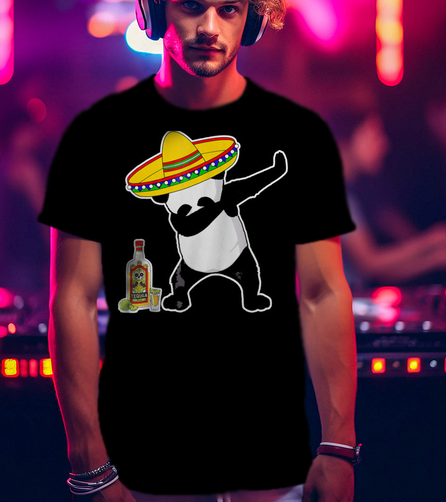 Cinco De Mayo Panda Dabbing With Sombrero And Tequila T-Shirt