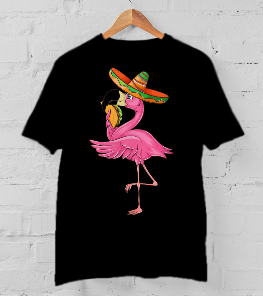 Cute Flamingo With Taco And Sombrero For Cinco De Mayo T-Shirt