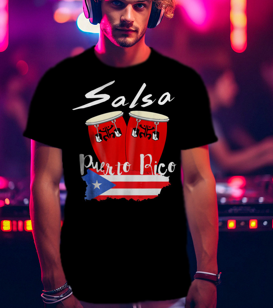 Salsa Puerto Rico Boricua Flag Bongos T-Shirt