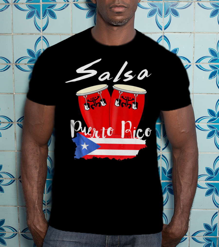 Salsa Puerto Rico Boricua Flag Bongos T-Shirt