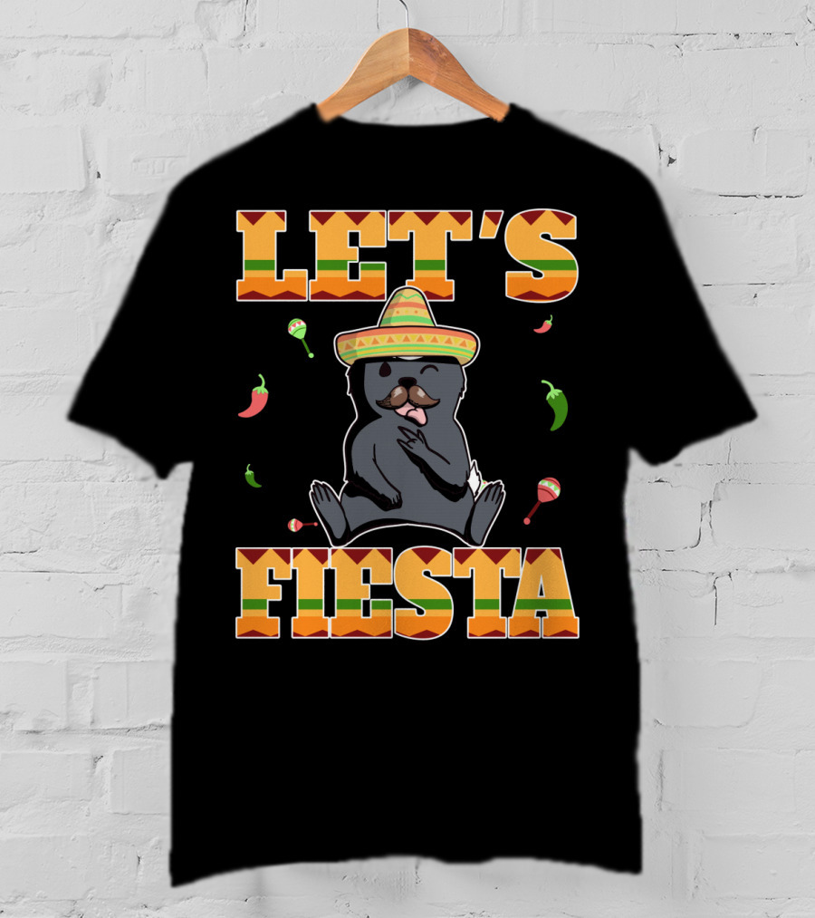 Let's Fiesta Honey Badger Sombrero Cinco De Mayo Celebration Peppers Maracas T-Shirt