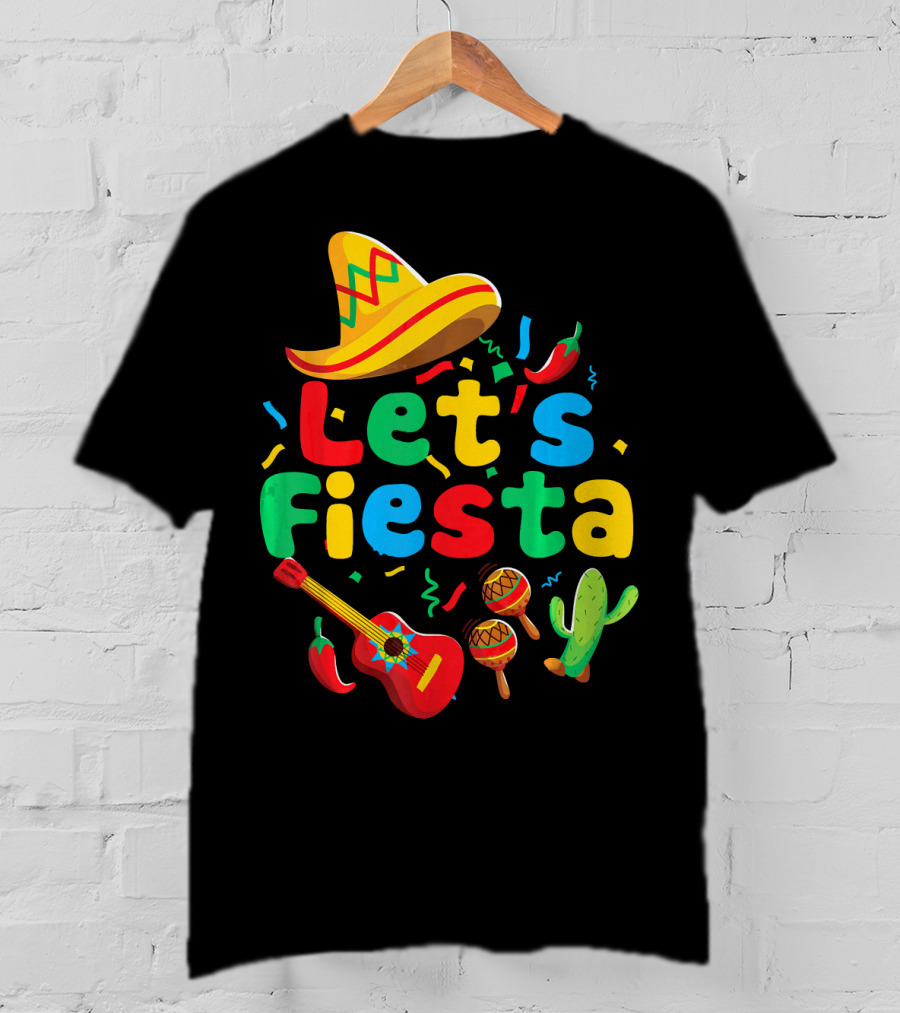 Let's Fiesta Cinco De Mayo Mexican Guitar Cactus T-Shirt