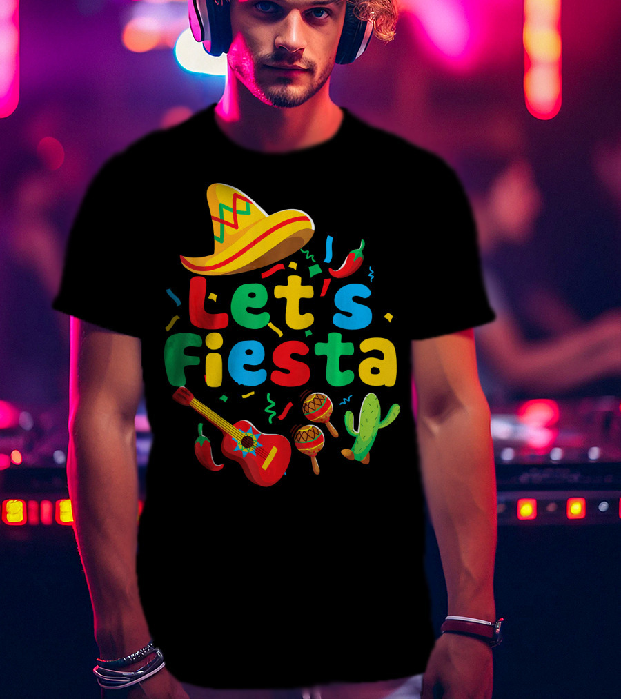 Let's Fiesta Cinco De Mayo Mexican Guitar Cactus T-Shirt