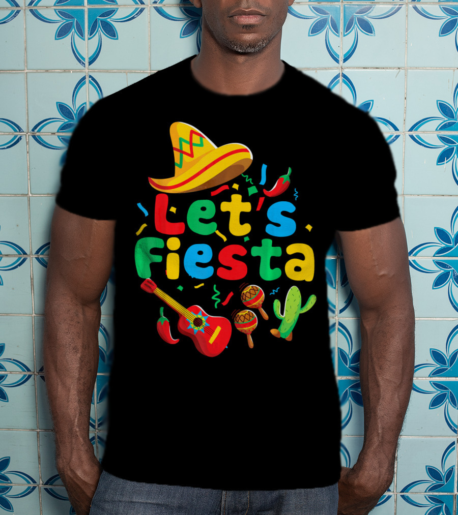 Let's Fiesta Cinco De Mayo Mexican Guitar Cactus T-Shirt
