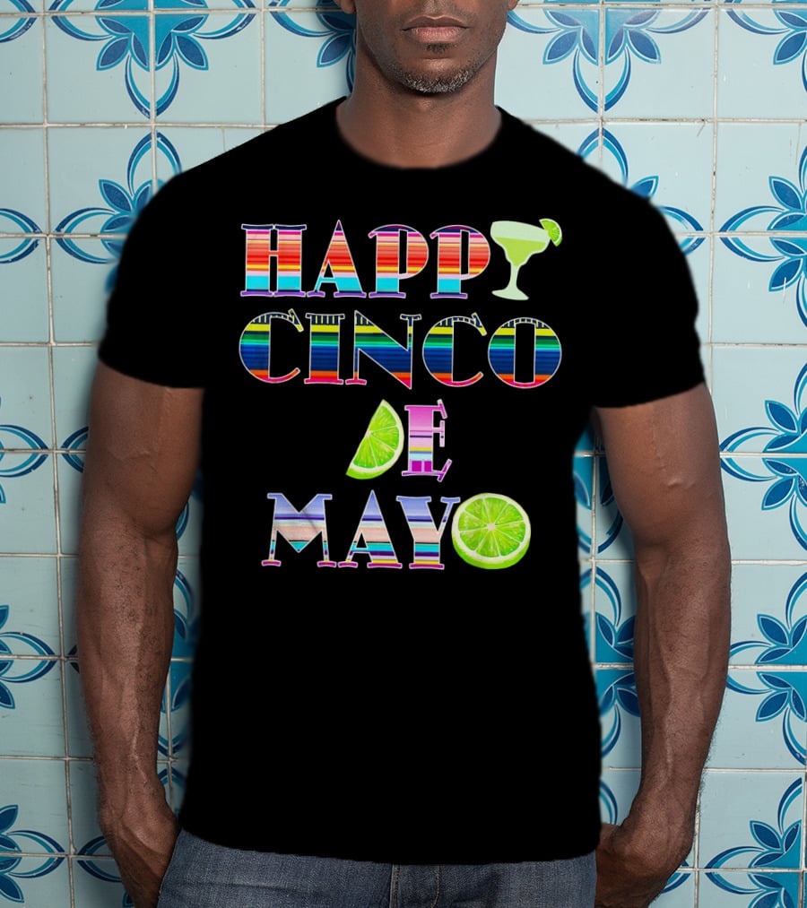 HAPPY CINCO DE MAYO Serape Stripes Margarita Lime T-Shirt