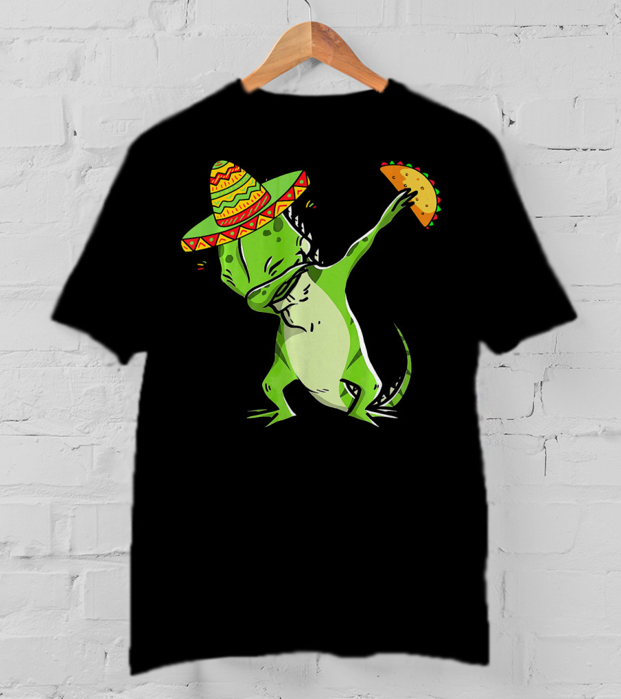 Cinco De Mayo Iguana Dabbing With Taco And Sombrero T-Shirt